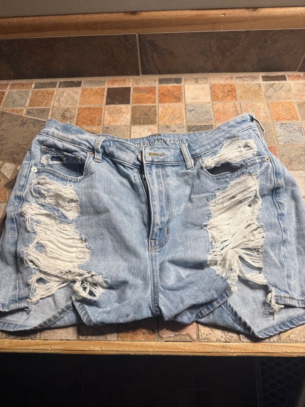 American Eagle Outfitters Light Blue Distressed Denim Jean Shorts